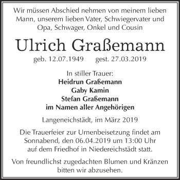 Traueranzeige von Ulrich Graßemann von WVG - Wochenspiegel Merseburg