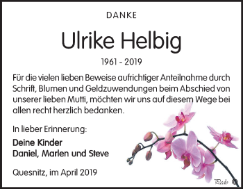 Traueranzeige von Ulrike Helbig von Mitteldeutsche Zeitung Zeitz
