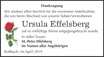 Traueranzeige von Ursula Effelsberg von Super Sonntag Merseburg