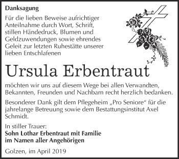 Traueranzeige von Ursula Erbentraut von WVG - Wochenspiegel NMB / WSF / ZTZ