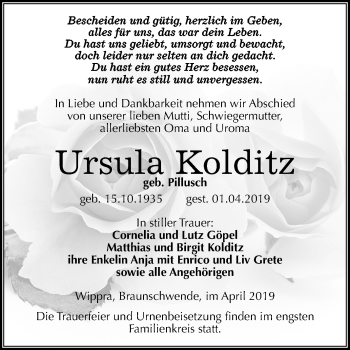 Traueranzeige von Ursula Kolditz von Mitteldeutsche Zeitung