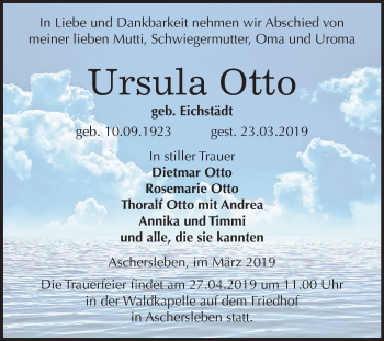 Traueranzeige von Ursula Otto von Mitteldeutsche Zeitung Aschersleben