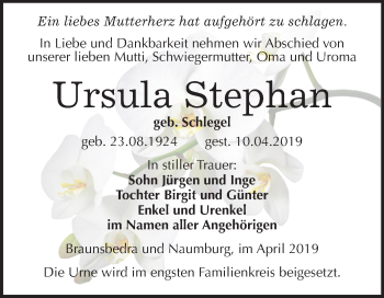 Traueranzeige von Ursula Stephan von Mitteldeutsche Zeitung