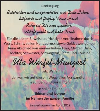 Traueranzeige von Uta Werfel-Munzert von Super Sonntag SGH Mansf. Land
