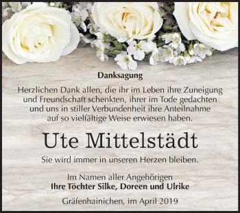 Traueranzeige von Ute Mittelstädt von Mitteldeutsche Zeitung