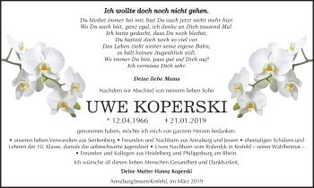 Traueranzeige von Uwe Koperski von Mitteldeutsche Zeitung Wittenberg