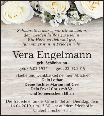 Traueranzeige von Vera Engelmann von Mitteldeutsche Zeitung Wittenberg