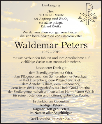 Traueranzeige von Waldemar Peters von Mitteldeutsche Zeitung Weißenfels