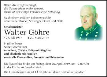 Traueranzeige von Walter Göhre von Mitteldeutsche Zeitung Köthen