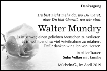 Traueranzeige von Walter Mundry von Mitteldeutsche Zeitung Merseburg/Querfurt