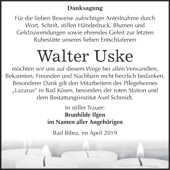 Traueranzeige von Walter Uske von WVG - Wochenspiegel NMB / WSF / ZTZ