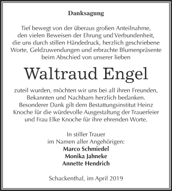 Traueranzeige von Waltraud Engel von Super Sonntag Aschersleben