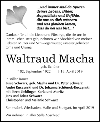 Traueranzeige von Waltraud Macha von Mitteldeutsche Zeitung