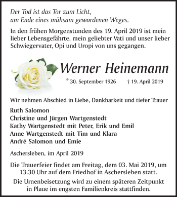Traueranzeige von Werner Heinemann von Mitteldeutsche Zeitung