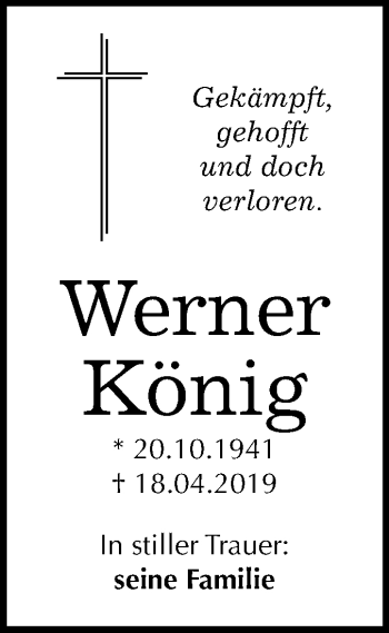 Traueranzeige von Werner König von Mitteldeutsche Zeitung