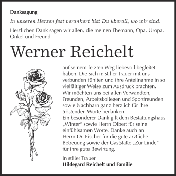Traueranzeige von Werner Reichelt von WVG - Wochenspiegel Bitterfeld