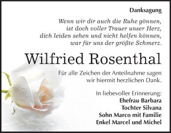 Traueranzeige von Wilfried Rosenthal von Mitteldeutsche Zeitung Weißenfels