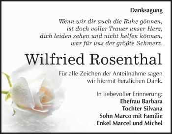 Traueranzeige von Wilfried Rosenthal von WVG - Wochenspiegel NMB / WSF / ZTZ