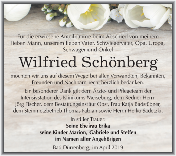 Traueranzeige von Wilfried Schönberg von Mitteldeutsche Zeitung Merseburg/Querfurt