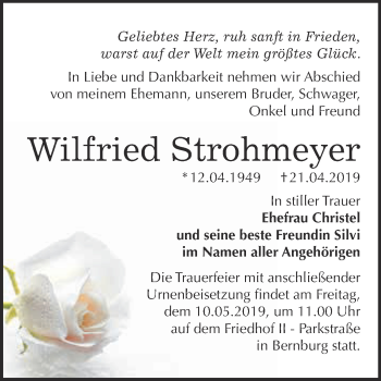 Traueranzeige von Wilfried Strohmeyer von Super Sonntag Bernburg