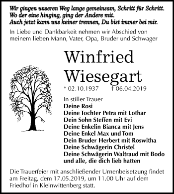 Traueranzeige von Winfried Wiesegart von Mitteldeutsche Zeitung