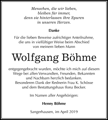 Traueranzeige von Wolfgang Böhme von Super Sonntag SGH Mansf. Land