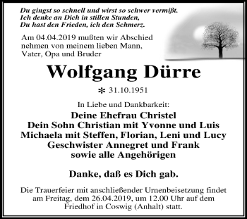 Traueranzeige von Wolfgang Dürre von Mitteldeutsche Zeitung