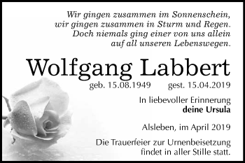 Traueranzeige von Wolfgang Labbert von Super Sonntag Bernburg
