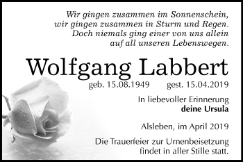Traueranzeige von Wolfgang Labbert von Mitteldeutsche Zeitung Bernburg
