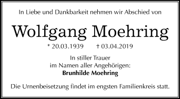 Traueranzeige von Wolfgang Moehring von Mitteldeutsche Zeitung