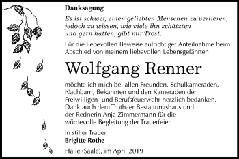 Traueranzeige von Wolfgang Renner von Mitteldeutsche Zeitung Halle/Saalkreis