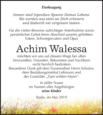 Traueranzeige von Achim Walessa von Mitteldeutsche Zeitung