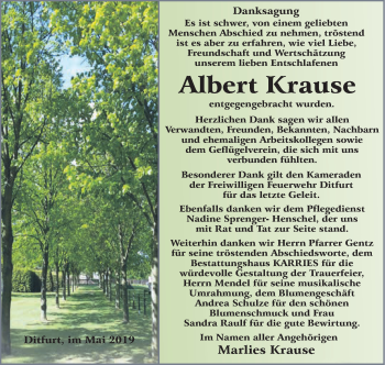 Traueranzeige von Albert Krause von WVG - Wochenspiegel Quedlinburg