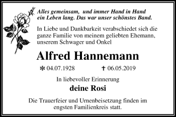 Traueranzeige von Alfred Hannemann von WVG - Wochenspiegel Dessau / Köthen