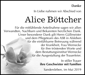 Traueranzeige von Alice Böttcher von Mitteldeutsche Zeitung