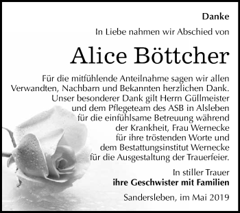 Traueranzeige von Alice Böttcher von Super Sonntag SGH Mansf. Land
