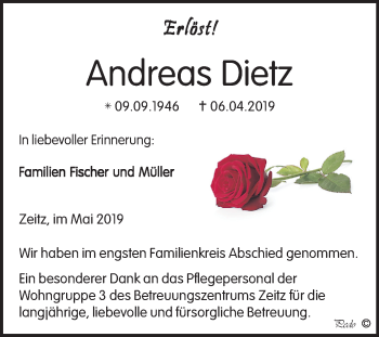Traueranzeige von Andreas Dietz von Mitteldeutsche Zeitung
