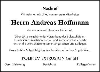 Traueranzeige von Andreas Hoffmann von Mitteldeutsche Zeitung Bitterfeld