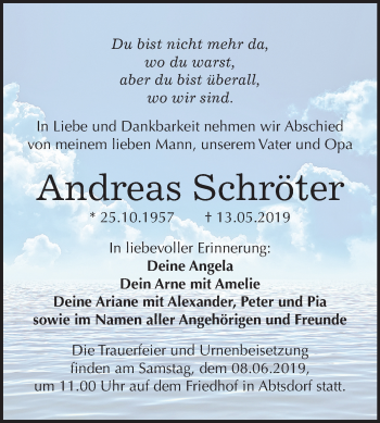 Traueranzeige von Andreas Schröter von Mitteldeutsche Zeitung