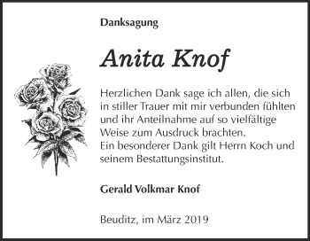 Traueranzeige von Anita Knof von WVG - Wochenspiegel NMB / WSF / ZTZ