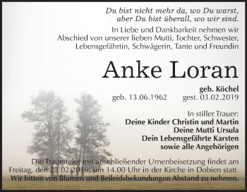 Traueranzeige von Anke Loran von Mitteldeutsche Zeitung