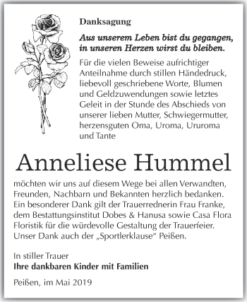 Traueranzeige von Anneliese Hummel von Super Sonntag Bernburg