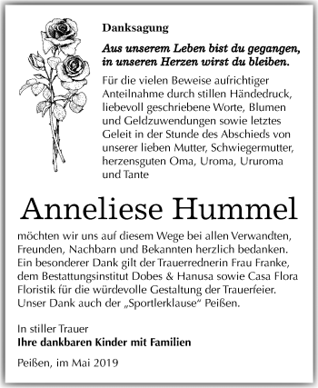 Traueranzeige von Anneliese Hummel von Mitteldeutsche Zeitung Bernburg