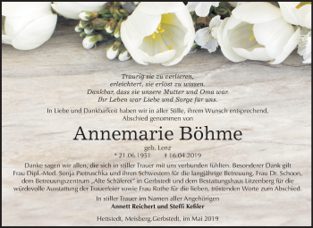 Traueranzeige von Annemarie Böhme von Mitteldeutsche Zeitung