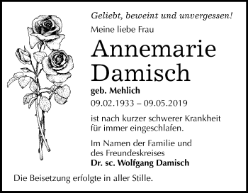 Traueranzeige von Annemarie Damisch von Mitteldeutsche Zeitung