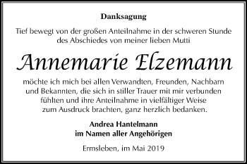 Traueranzeige von Annemarie Elzemann von Mitteldeutsche Zeitung Aschersleben