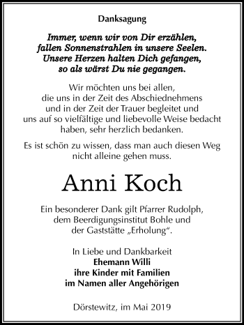 Traueranzeige von Anni Koch von Mitteldeutsche Zeitung