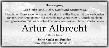 Traueranzeige von Artur Albrecht von Mitteldeutsche Zeitung Merseburg/Querfurt