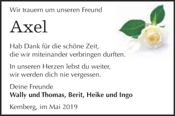 Traueranzeige von Axel  von Super Sonntag Wittenberg