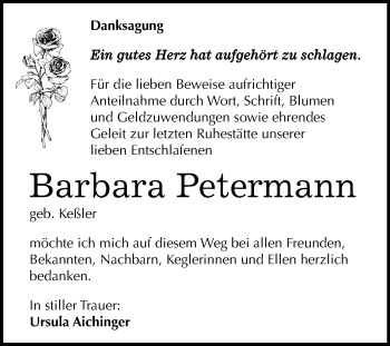Traueranzeige von Barbara Petermann von Mitteldeutsche Zeitung Quedlinburg